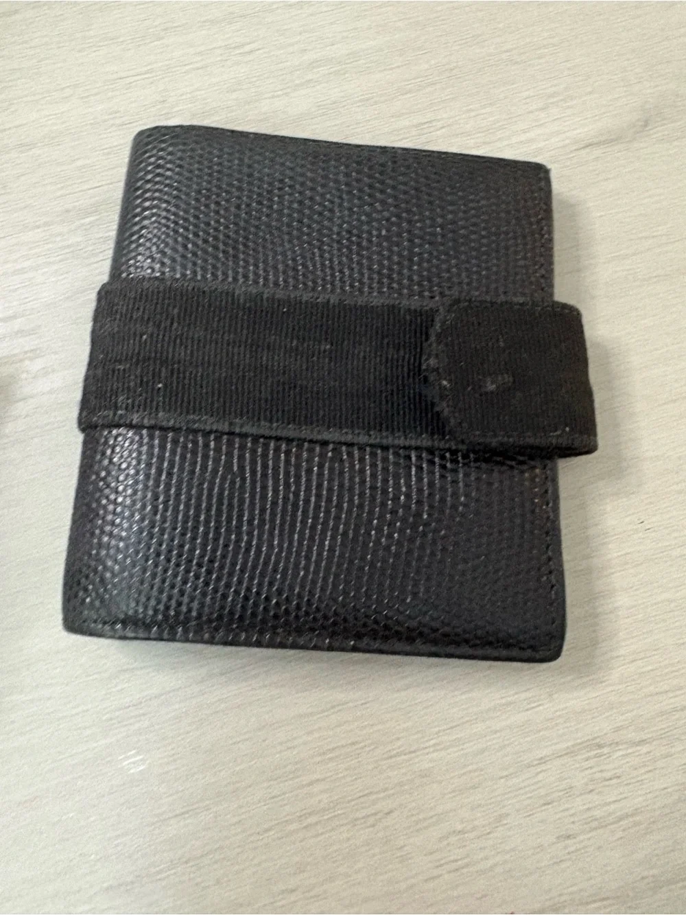 Salvatore Ferragamo Black Textured Leather Wallet with Gold Buckle